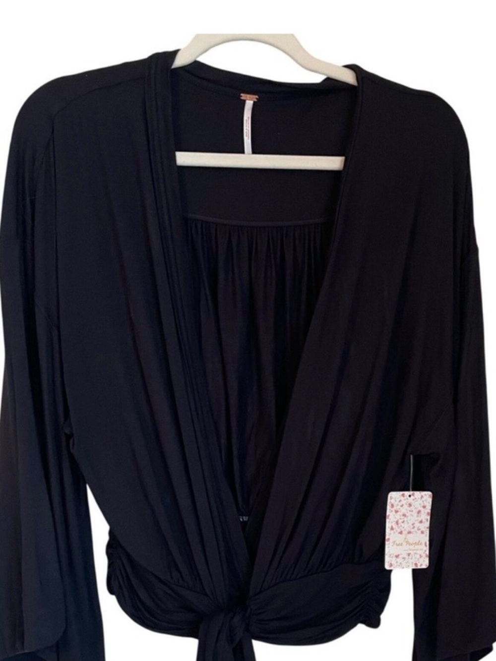 Free People That's A Wrap Top Black Size L Kimono Sleeve Plunging V-Neck